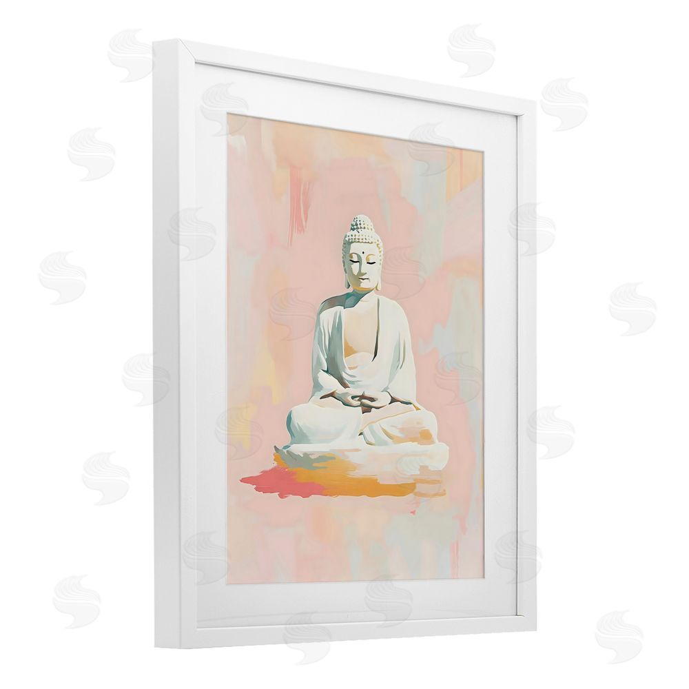 The Prints Vibe Pastel Buddha In Quiet Meditation White Framed Print Under Glass Wall Art
