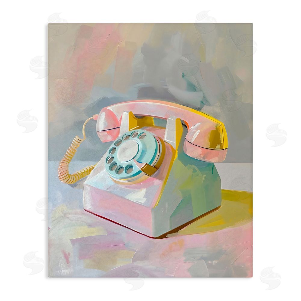 The Prints Vibe Retro Telephone in Pastels Stretched Canvas Wall Art