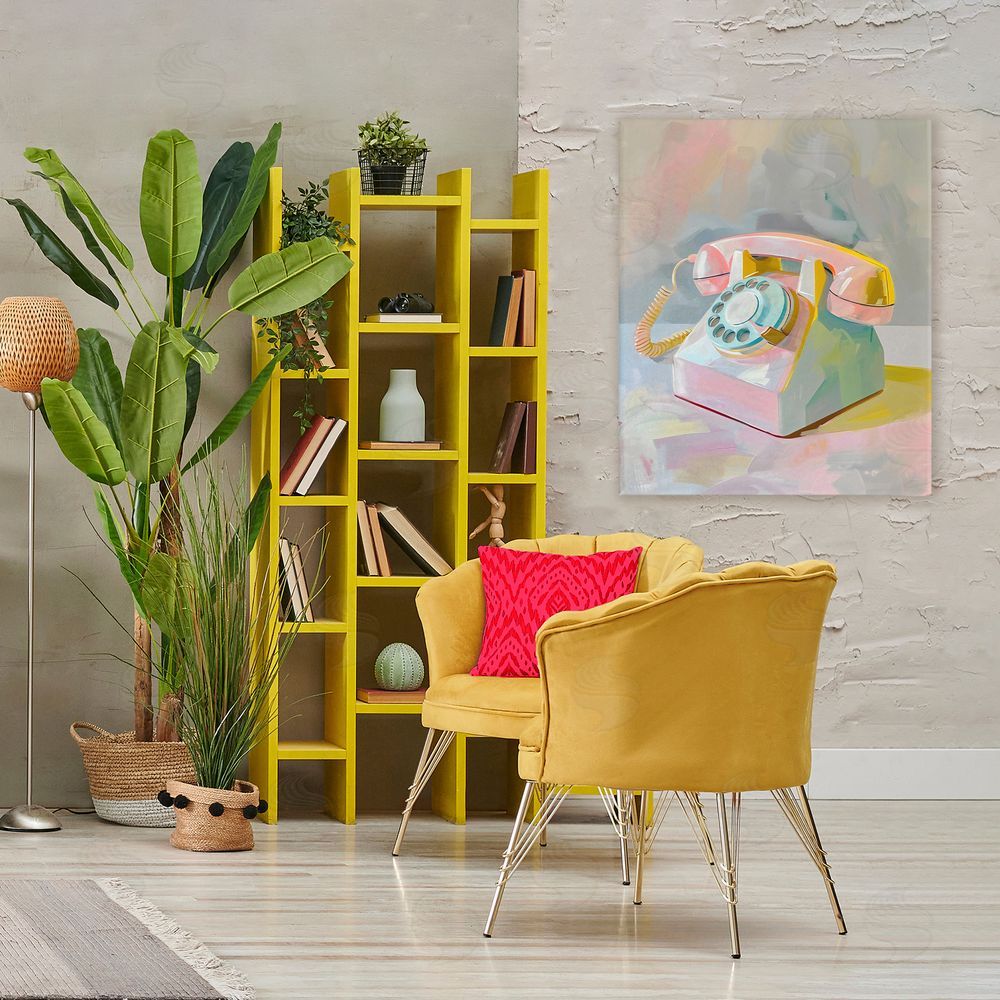 The Prints Vibe Retro Telephone in Pastels Stretched Canvas Wall Art in Room