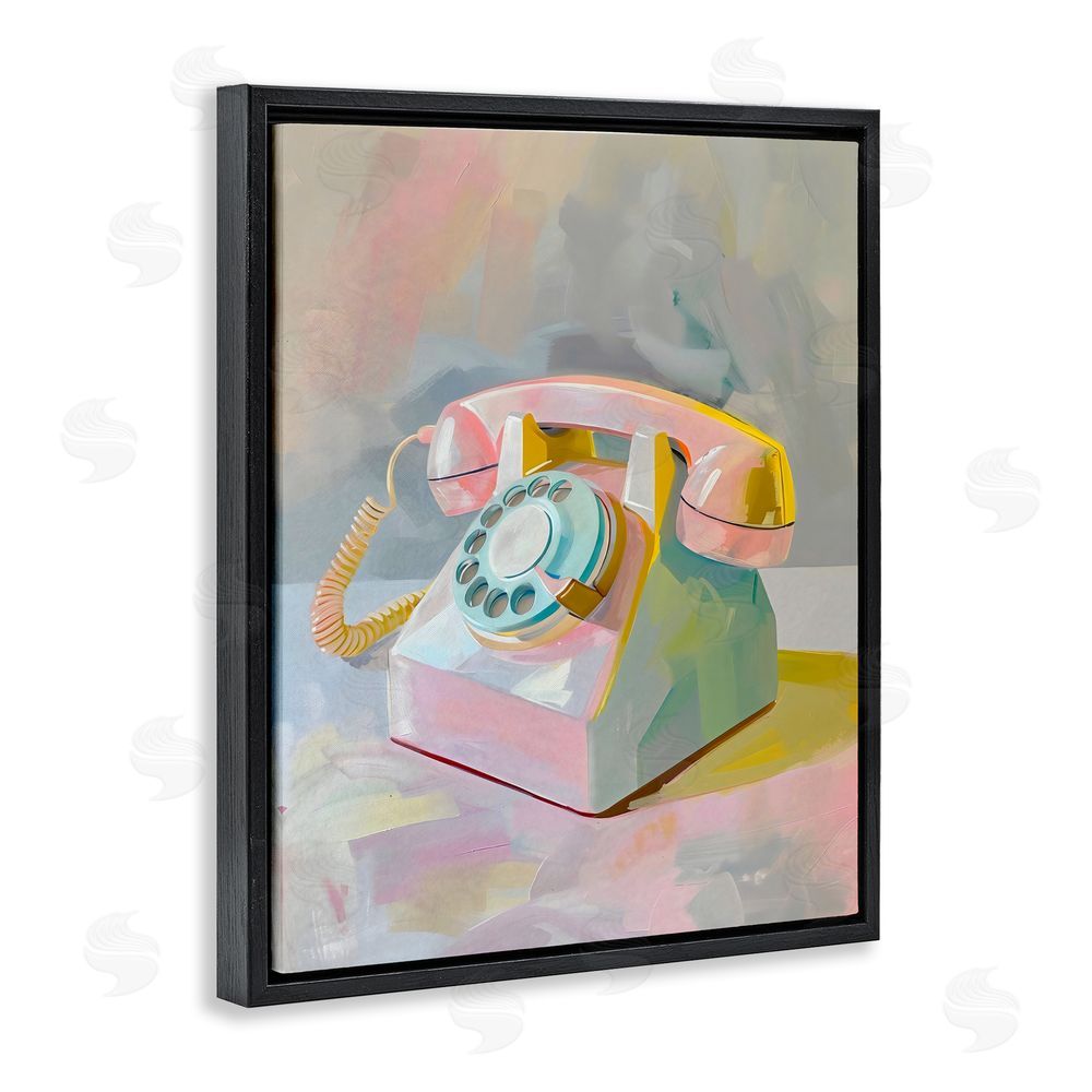The Prints Vibe Retro Telephone in Pastels Black Floating Framed Canvas Wall Art