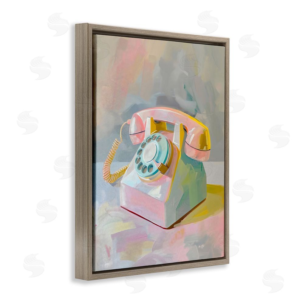 The Prints Vibe Retro Telephone in Pastels Brown Floating Framed Canvas Wall Art