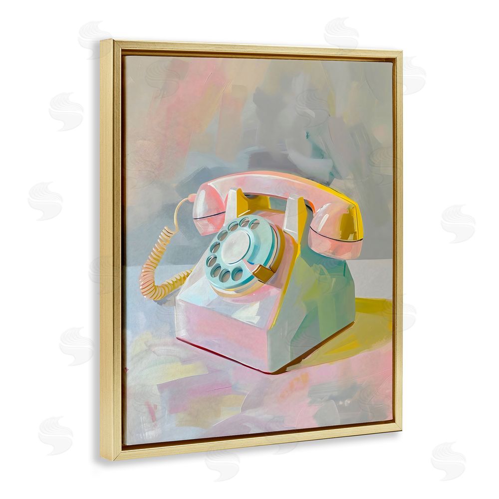 The Prints Vibe Retro Telephone in Pastels Gold Floating Framed Canvas Wall Art