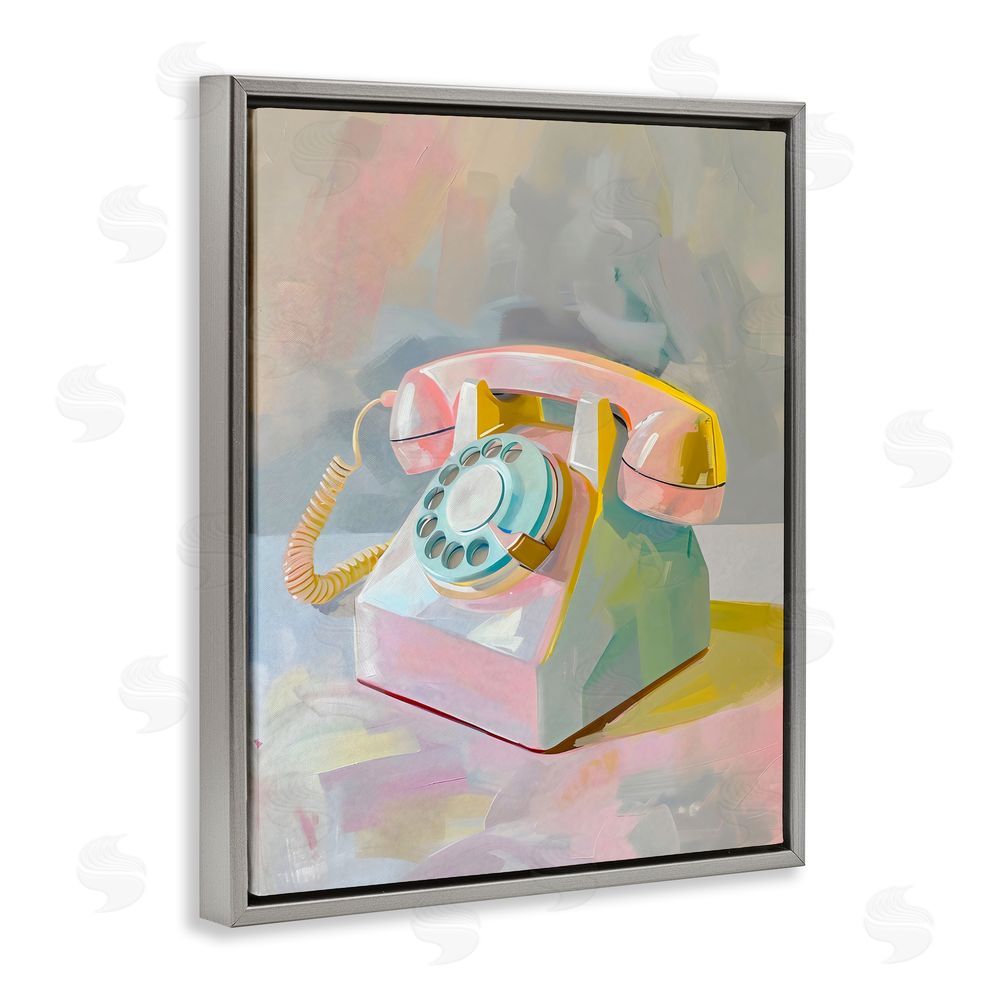 The Prints Vibe Retro Telephone in Pastels Gray Floating Framed Canvas Wall Art