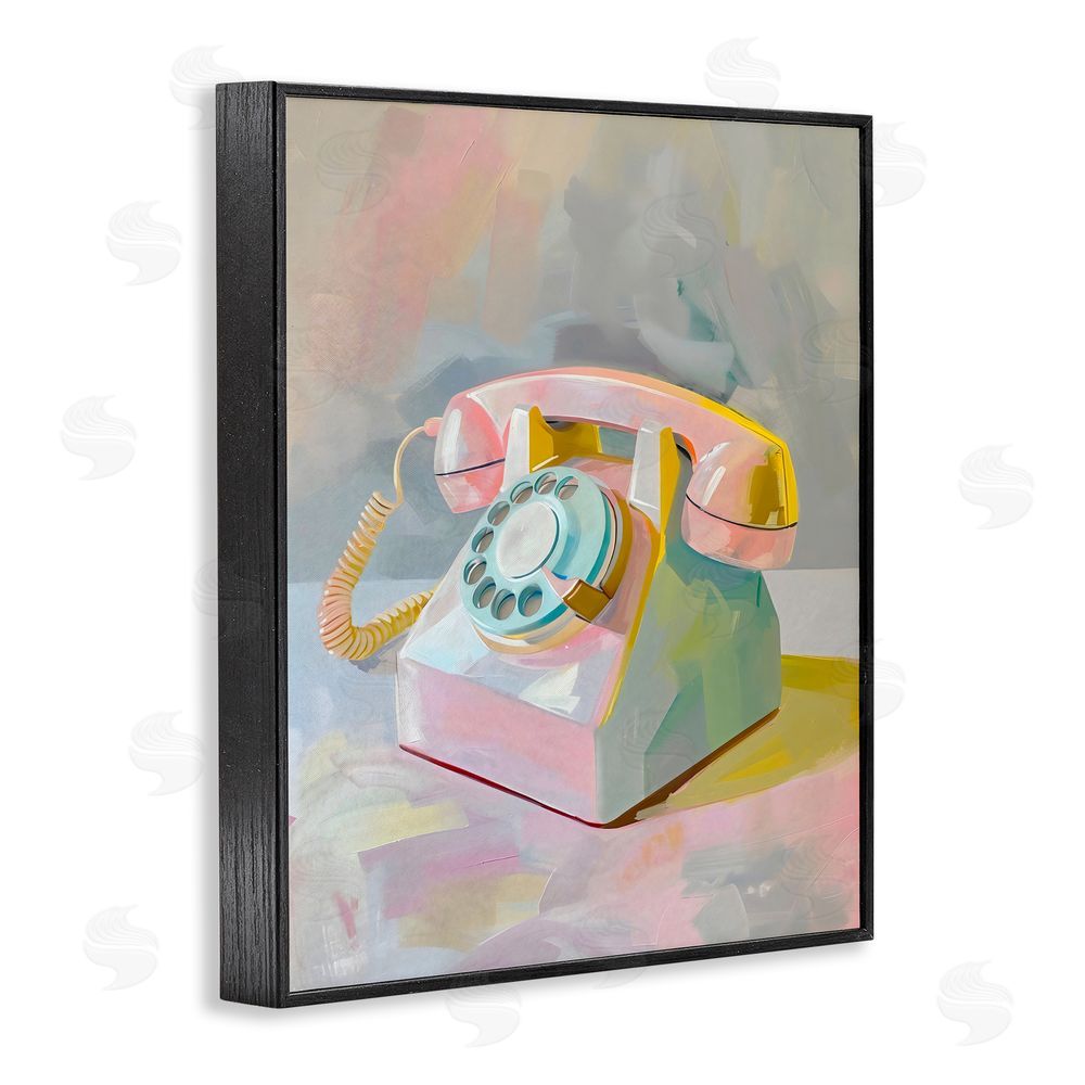 The Prints Vibe Retro Telephone in Pastels Black Framed Giclee Wall Art