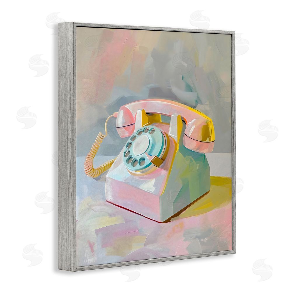 The Prints Vibe Retro Telephone in Pastels Gray Framed Giclee Wall Art
