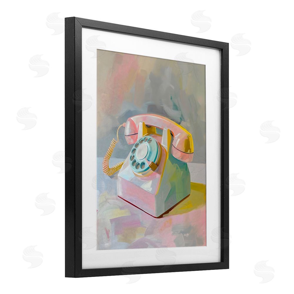The Prints Vibe Retro Telephone in Pastels Black Framed Print Under Glass Wall Art