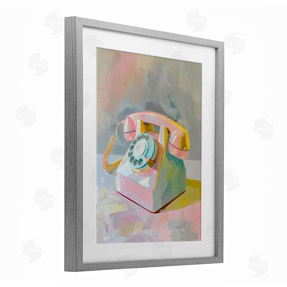 The Prints Vibe Retro Telephone in Pastels Gray Framed Print Under Glass Wall Art