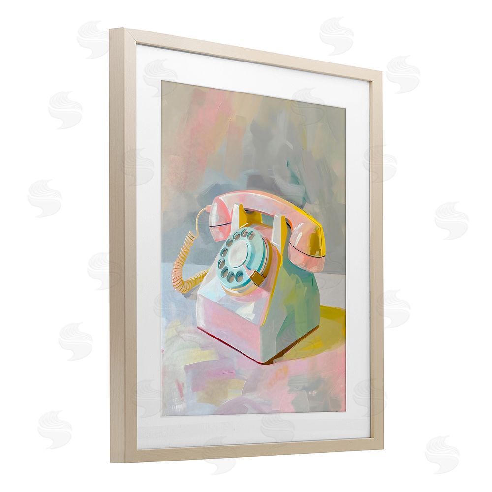 The Prints Vibe Retro Telephone in Pastels Brown Framed Print Under Glass Wall Art