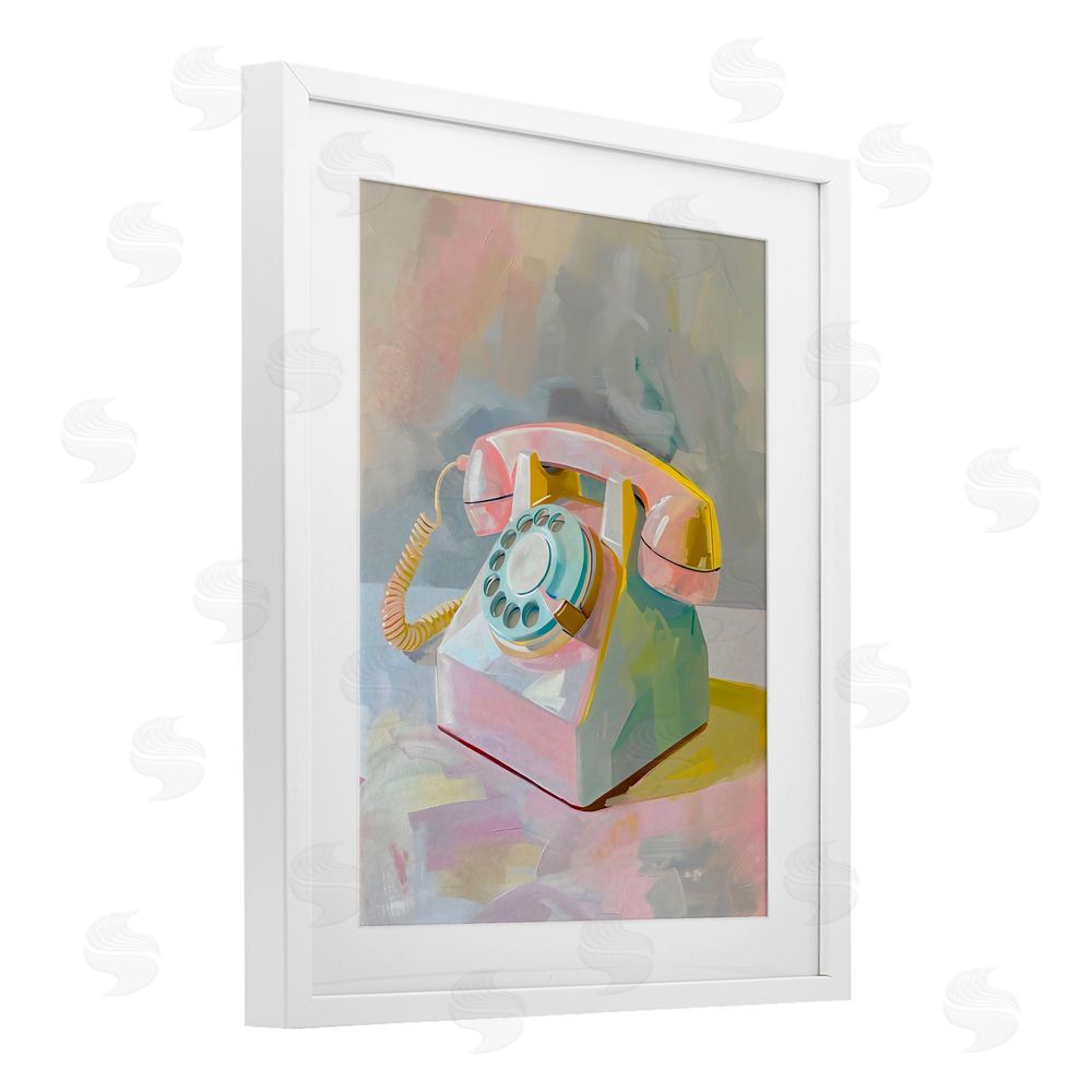 The Prints Vibe Retro Telephone in Pastels White Framed Print Under Glass Wall Art