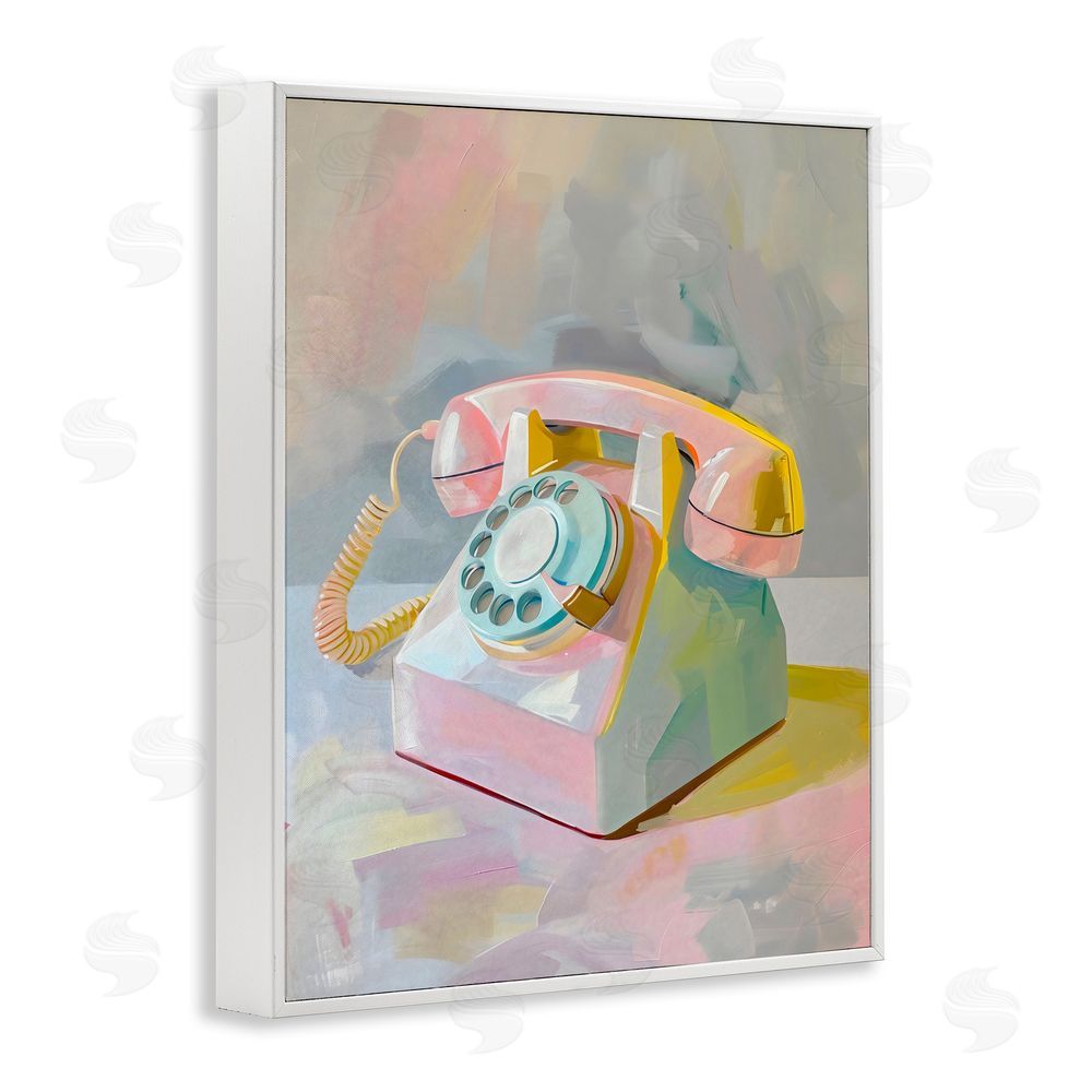 The Prints Vibe Retro Telephone in Pastels White Framed Giclee Wall Art