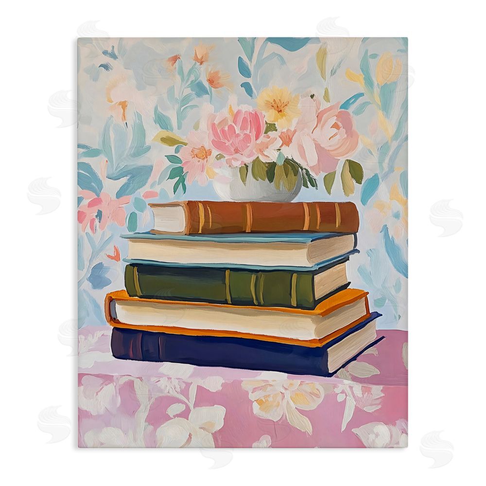 The Prints Vibe Vintage Books & Florals Stretched Canvas Wall Art Print