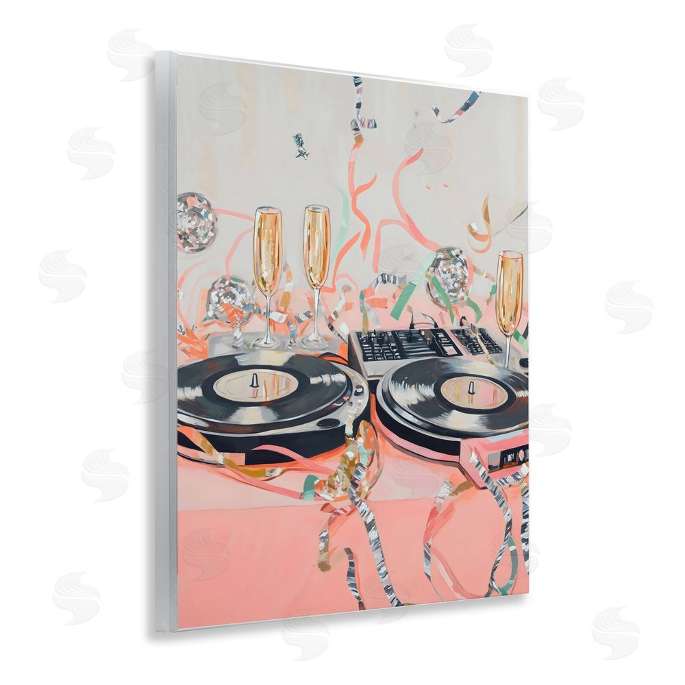 The Prints Vibe Retro Turntable & Champagne Party Wall Plaque Home Decor Art Print
