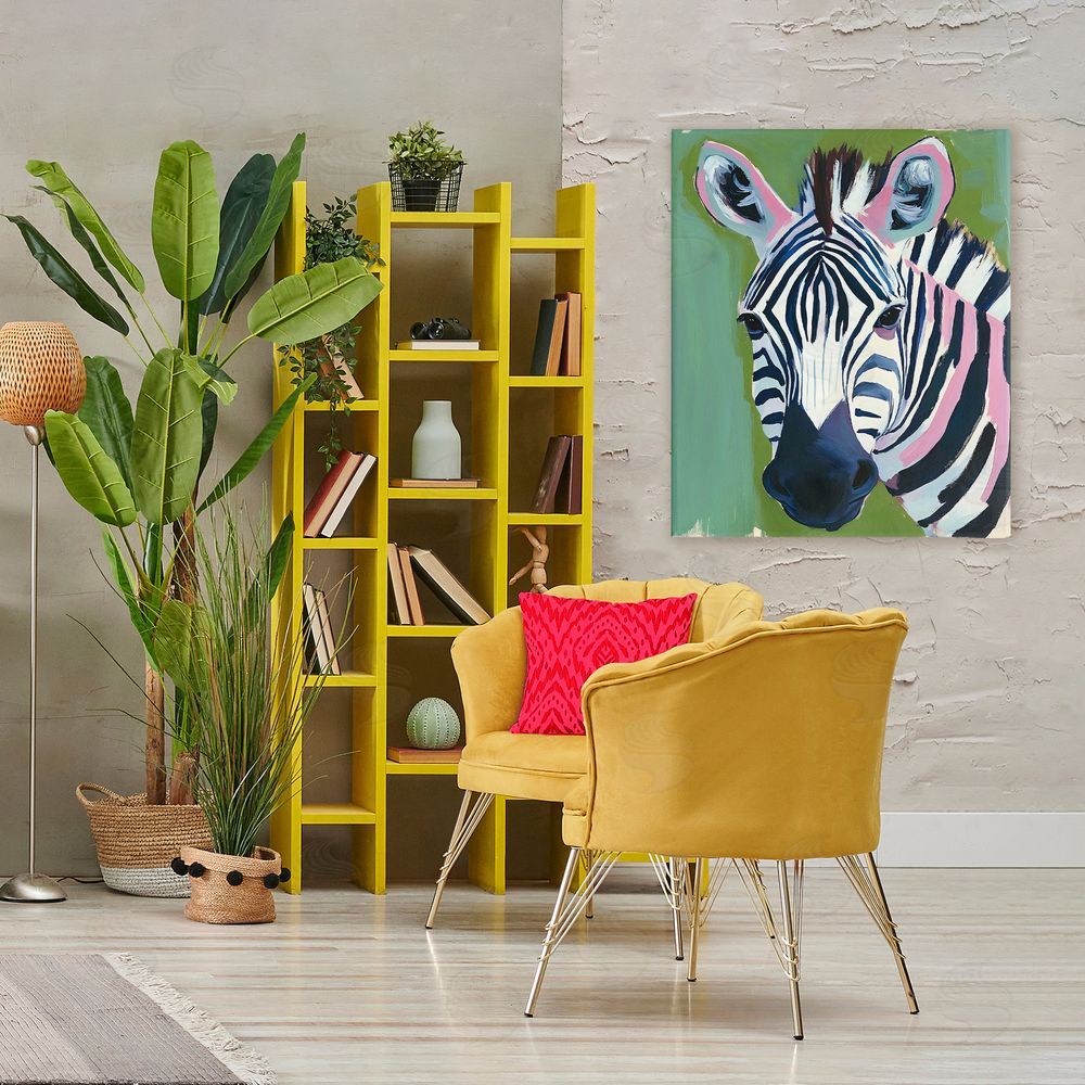 The Prints Vibe Funky Zebra over Green Stretched Canvas Wall Art in Room