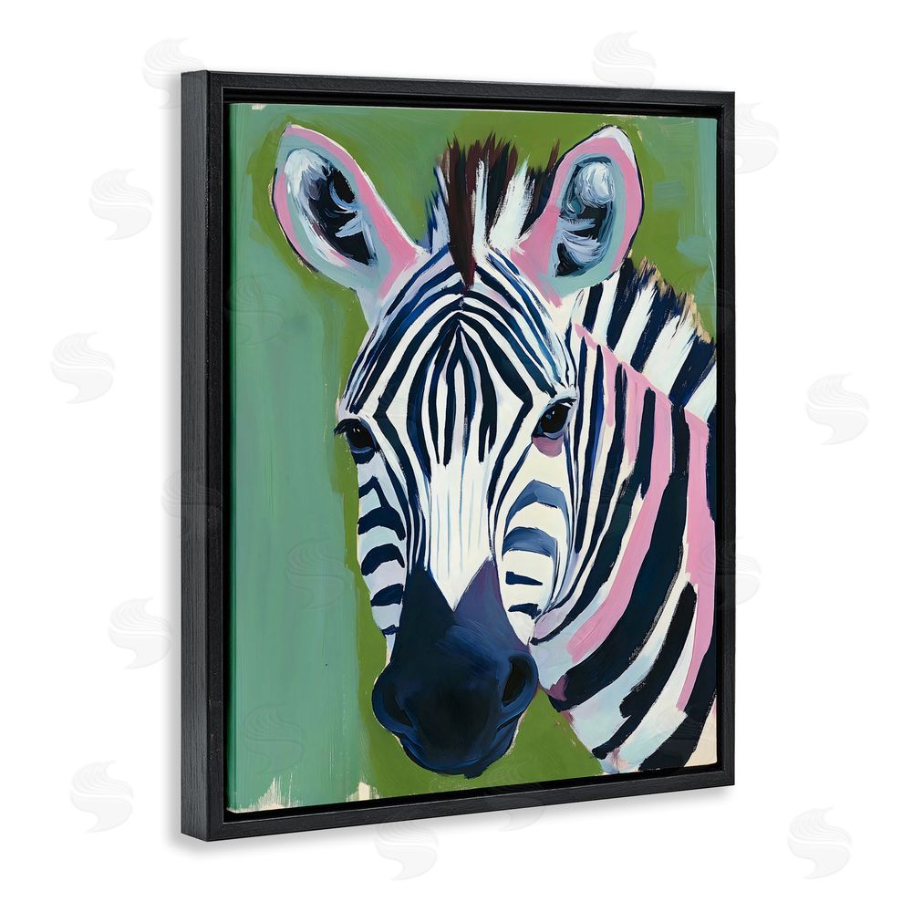 The Prints Vibe Funky Zebra over Green Black Floating Framed Canvas Wall Art