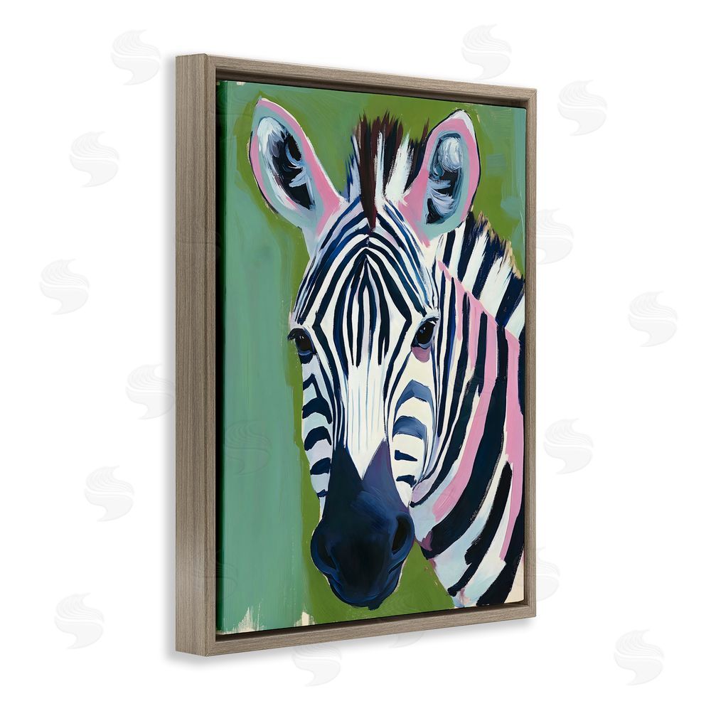 The Prints Vibe Funky Zebra over Green Brown Floating Framed Canvas Wall Art