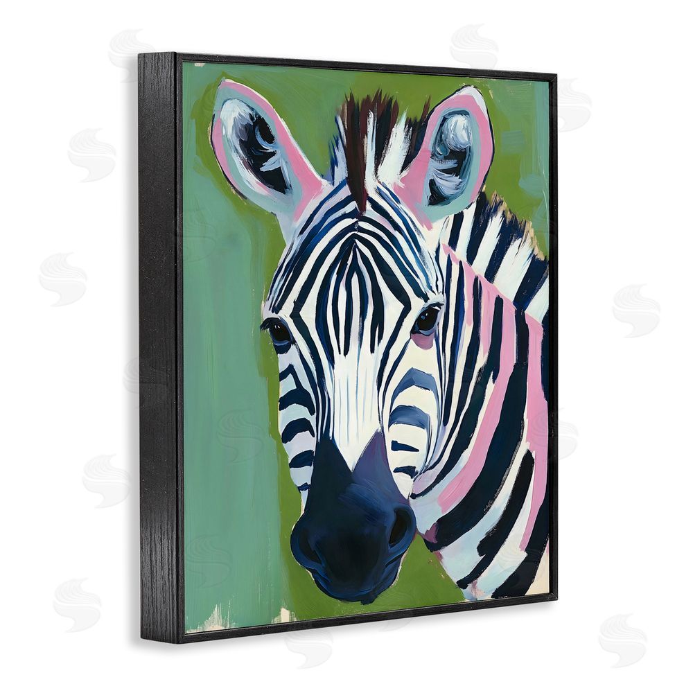 The Prints Vibe Funky Zebra over Green Black Framed Giclee Wall Art