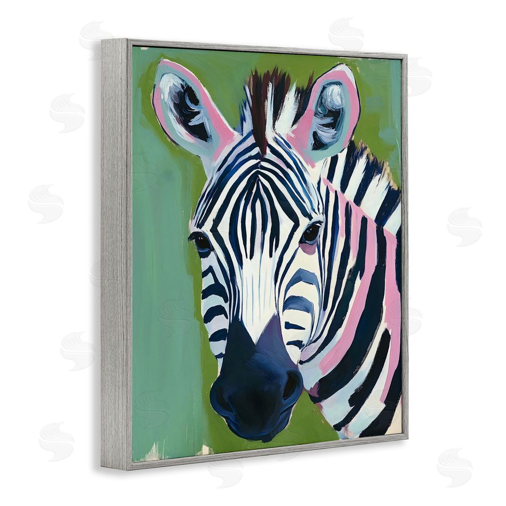 The Prints Vibe Funky Zebra over Green Gray Framed Giclee Wall Art