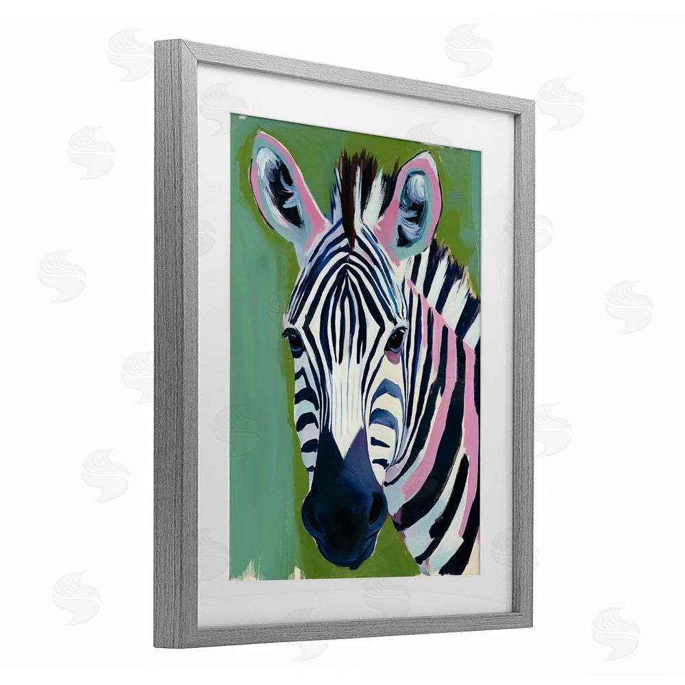 The Prints Vibe Funky Zebra over Green Gray Framed Print Under Glass Wall Art