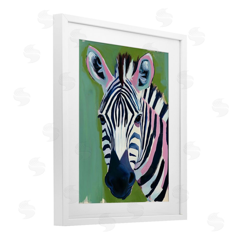 The Prints Vibe Funky Zebra over Green White Framed Print Under Glass Wall Art