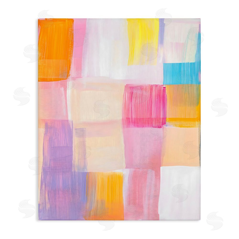 The Prints Vibe Abstract Grid Brushstrokes Stretched Canvas Wall Art Print