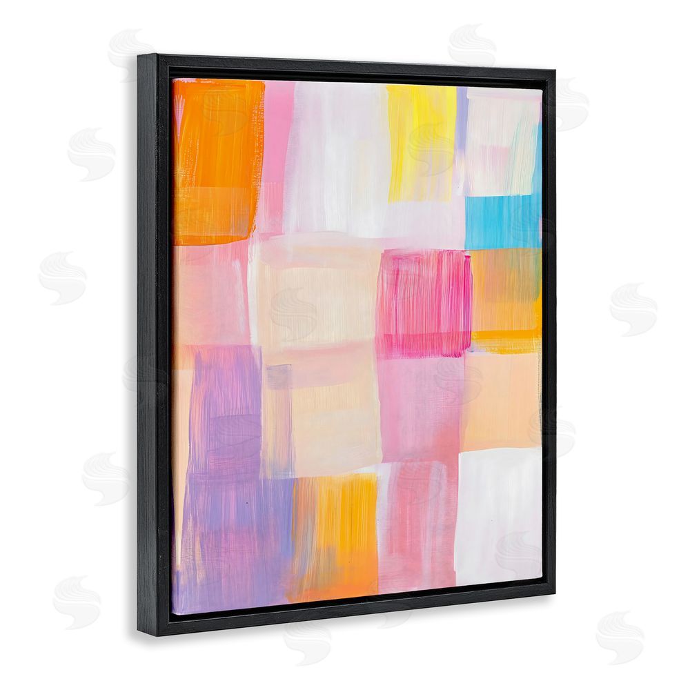 The Prints Vibe Abstract Grid Brushstrokes Black Floating Frame Stretched Canvas Wall Art Print