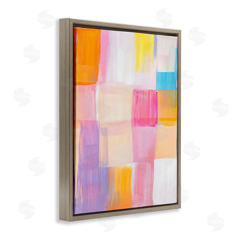 The Prints Vibe Abstract Grid Brushstrokes Brown Floating Frame Stretched Canvas Wall Art Print