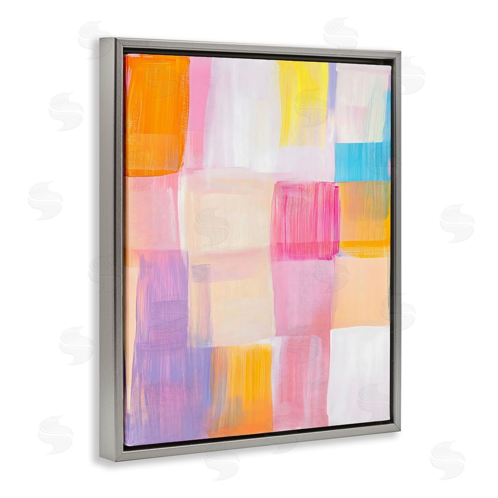 The Prints Vibe Abstract Grid Brushstrokes Gray Floating Frame Stretched Canvas Wall Art Print