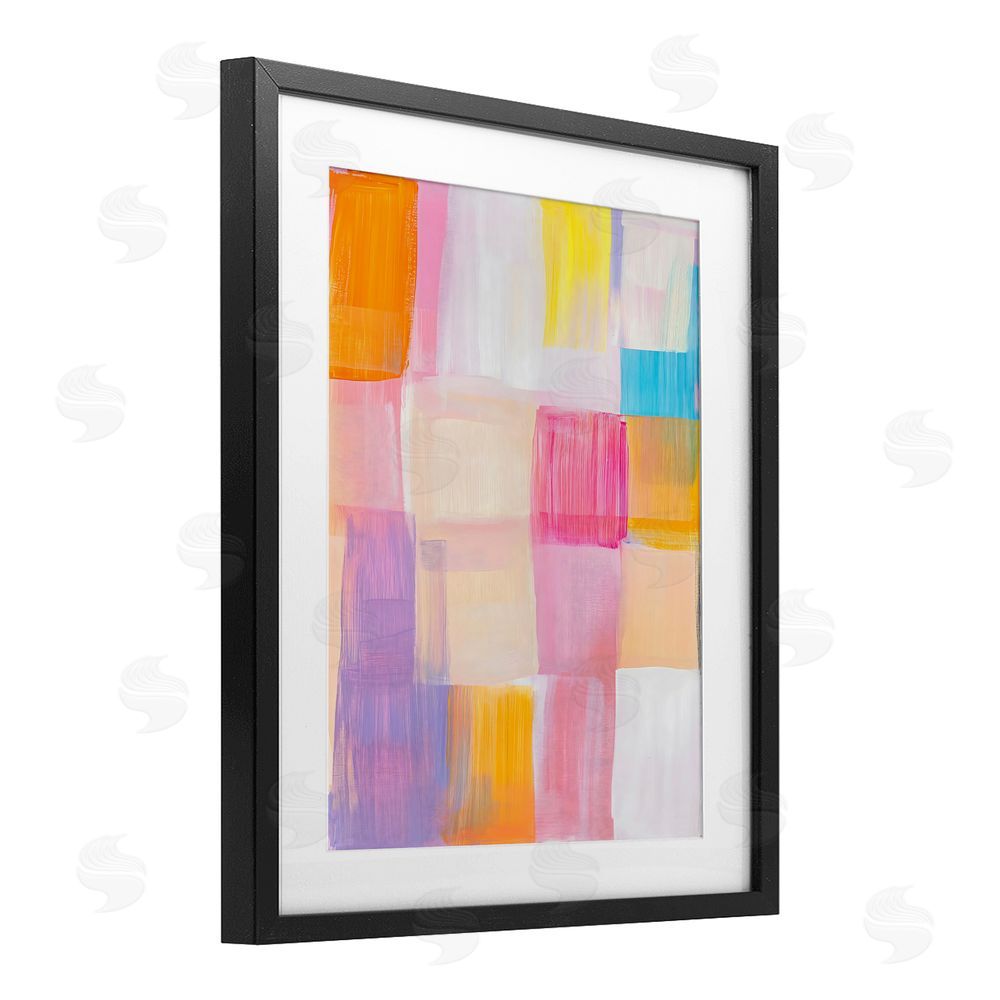 The Prints Vibe Abstract Grid Brushstrokes Black Framed Print Under Glass with Matting Wall Art