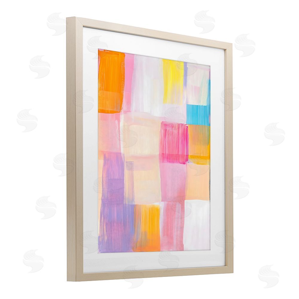 The Prints Vibe Abstract Grid Brushstrokes Brown Framed Print Under Glass with Matting Wall Art