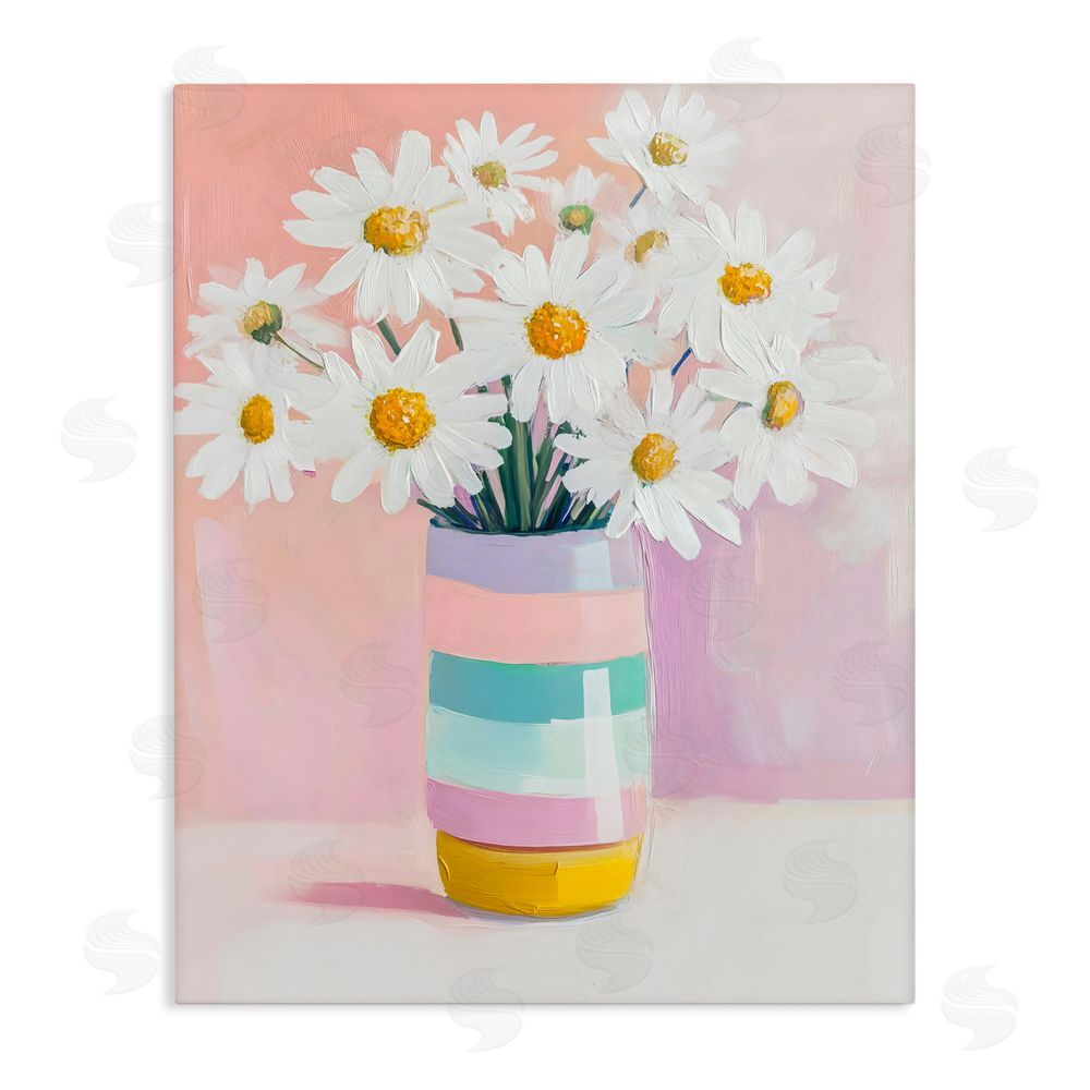 The Prints Vibe Daisies in Striped Vase Stretched Canvas Wall Art