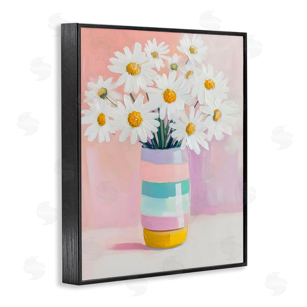 The Prints Vibe Daisies in Striped Vase Black Framed Giclee Wall Art Print