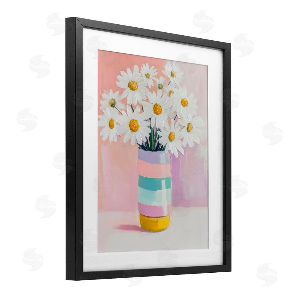The Prints Vibe Daisies in Striped Vase Black Framed Print Under Glass Wall Art