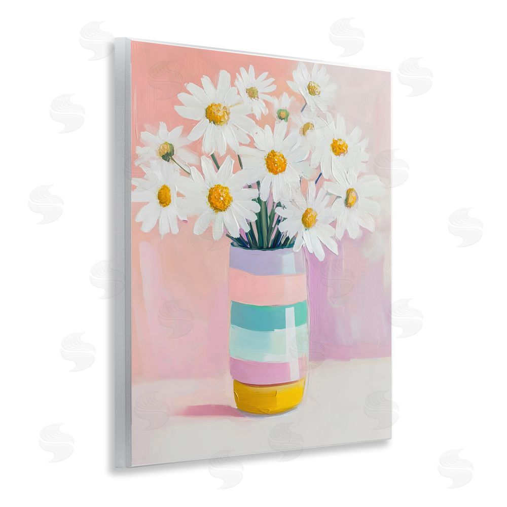 The Prints Vibe Daisies in Striped Vase Wall Plaque with Fixed Lithograph Print