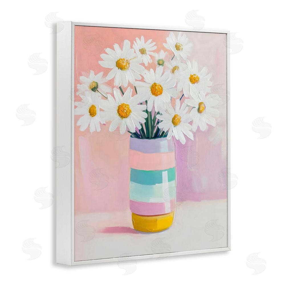 The Prints Vibe Daisies in Striped Vase White Framed Giclee Wall Art Print