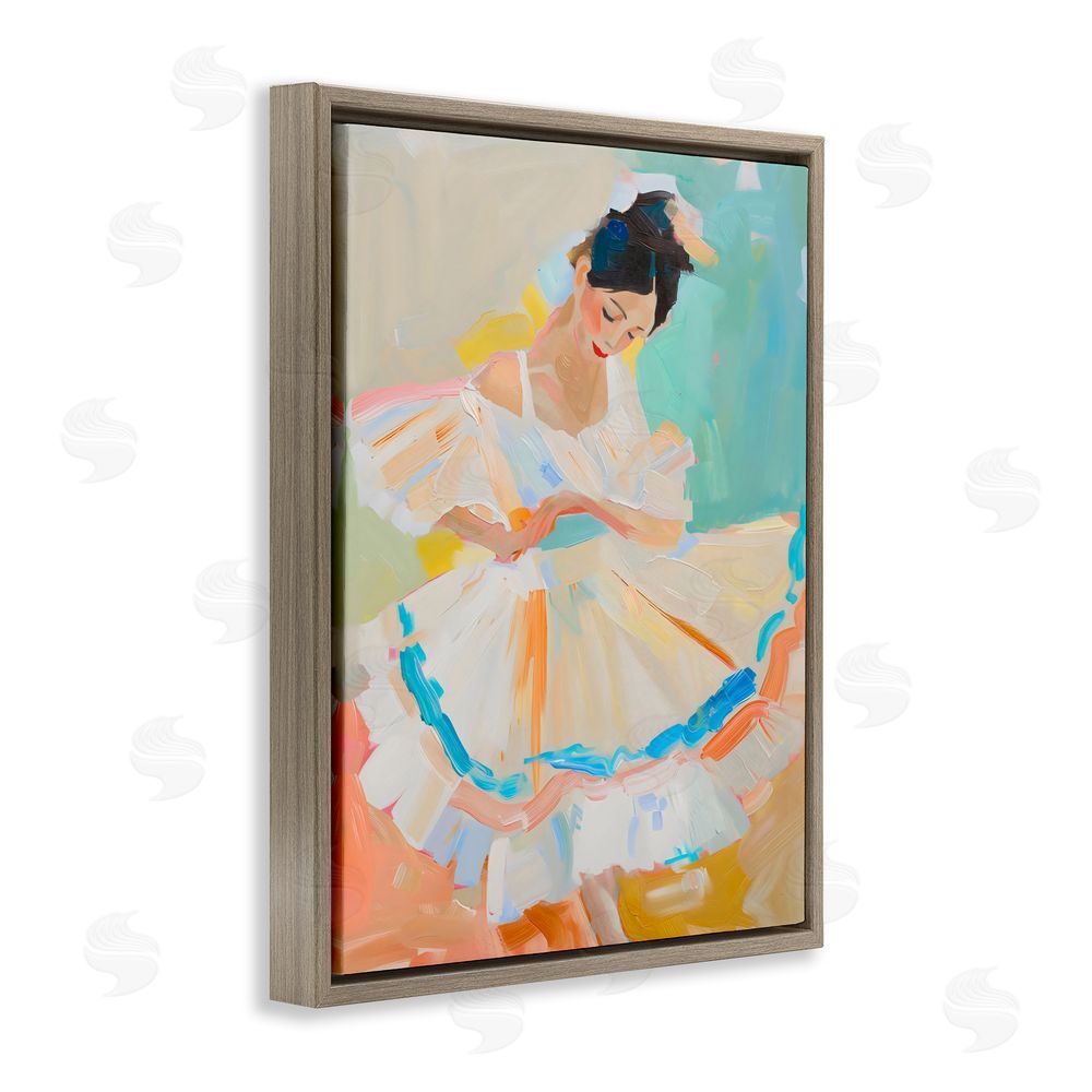 The Prints Vibe Dancer with Flowing Dress Brown Floating Frame Canvas Wall Art Print