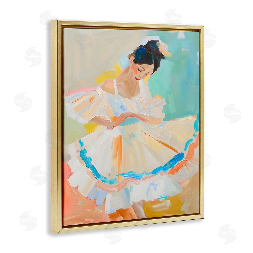 The Prints Vibe Dancer with Flowing Dress Gold Floating Frame Canvas Wall Art Print