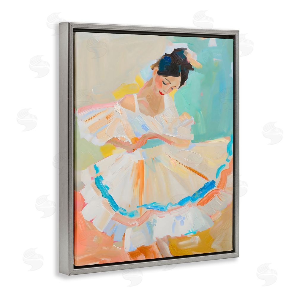 The Prints Vibe Dancer with Flowing Dress Gray Floating Frame Canvas Wall Art Print