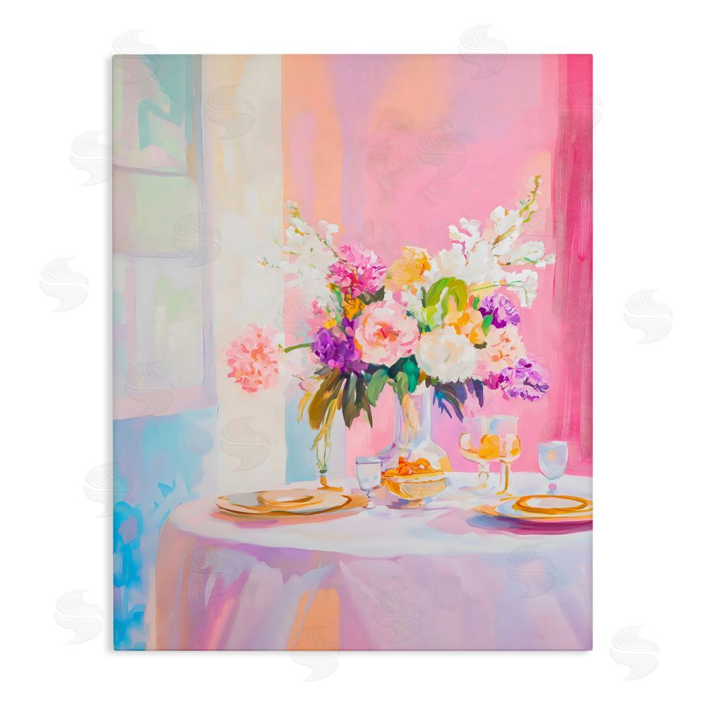 The Prints Vibe Pink Brunch with Romantic Bouquet Stretched Canvas Wall Art