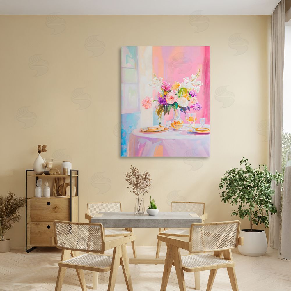 The Prints Vibe Pink Brunch with Romantic Bouquet Stretched Canvas Wall Art in Room