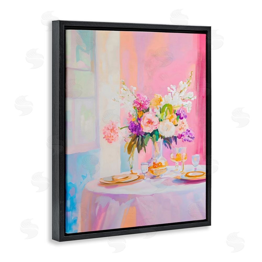 The Prints Vibe Pink Brunch with Romantic Bouquet Black Floating Framed Canvas Wall Art
