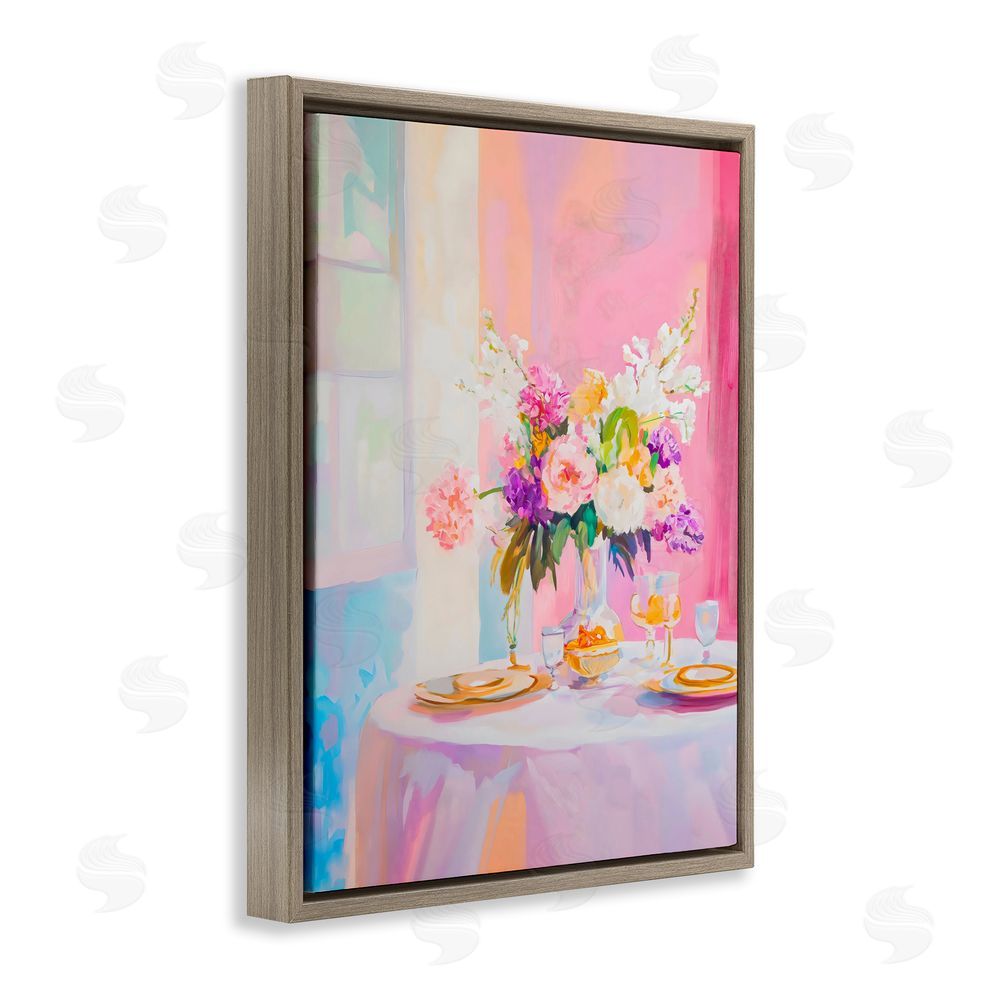 The Prints Vibe Pink Brunch with Romantic Bouquet Brown Floating Framed Canvas Wall Art
