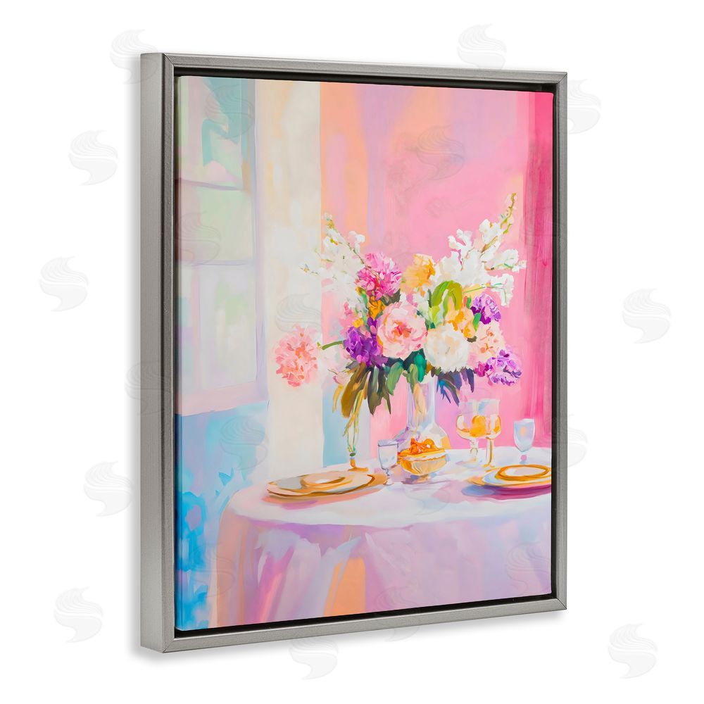 The Prints Vibe Pink Brunch with Romantic Bouquet Gray Floating Framed Canvas Wall Art