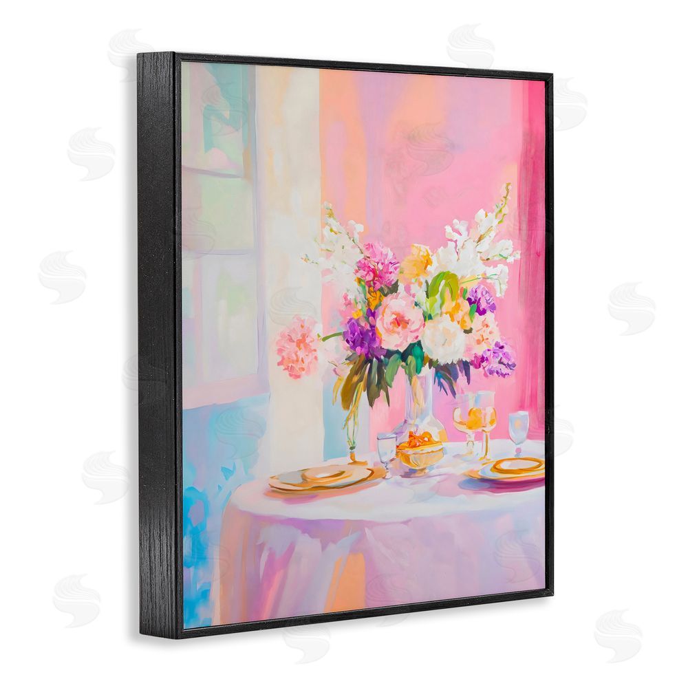 The Prints Vibe Pink Brunch with Romantic Bouquet Black Framed Giclee Wall Art