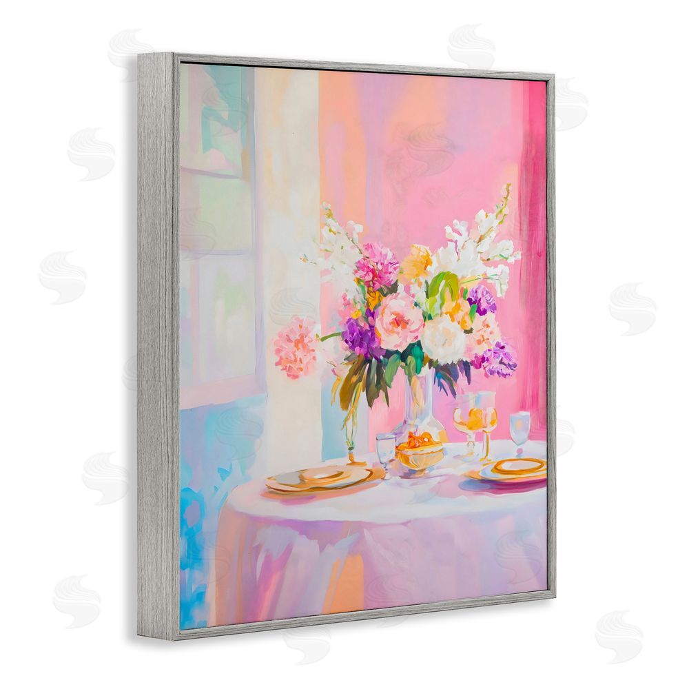 The Prints Vibe Pink Brunch with Romantic Bouquet Gray Framed Giclee Wall Art