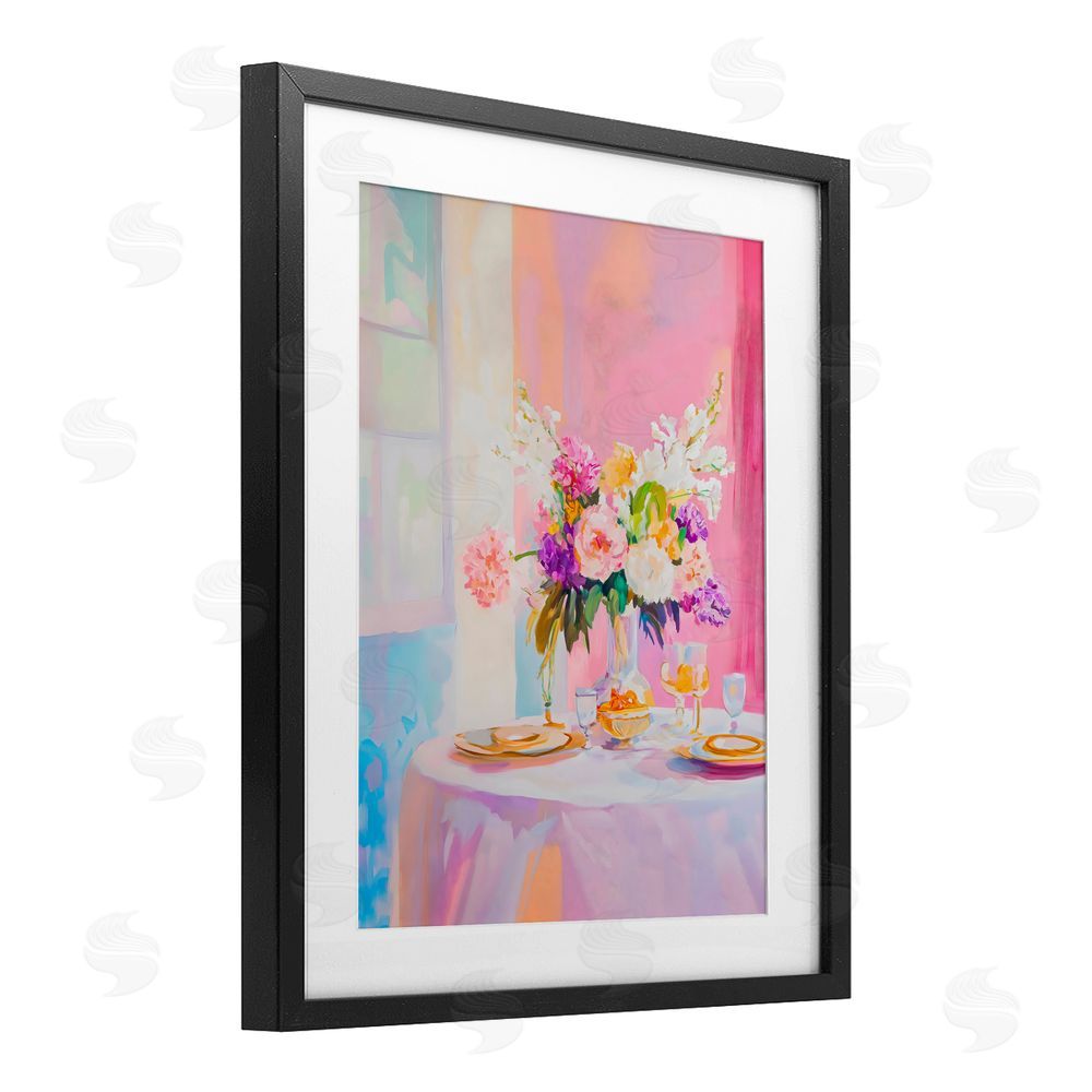 The Prints Vibe Pink Brunch with Romantic Bouquet Black Framed Print Under Glass Wall Art