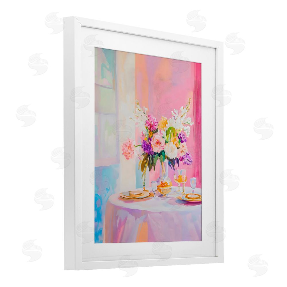 The Prints Vibe Pink Brunch with Romantic Bouquet White Framed Print Under Glass Wall Art