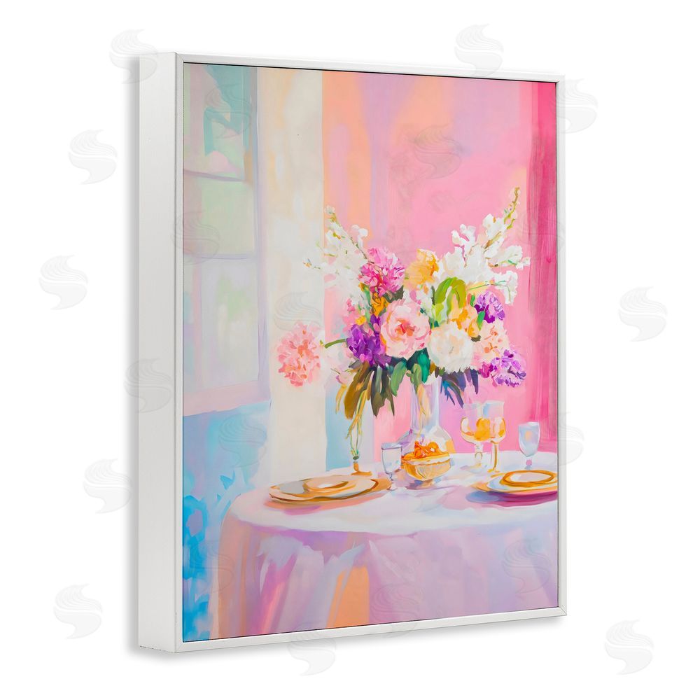 The Prints Vibe Pink Brunch with Romantic Bouquet White Framed Giclee Wall Art