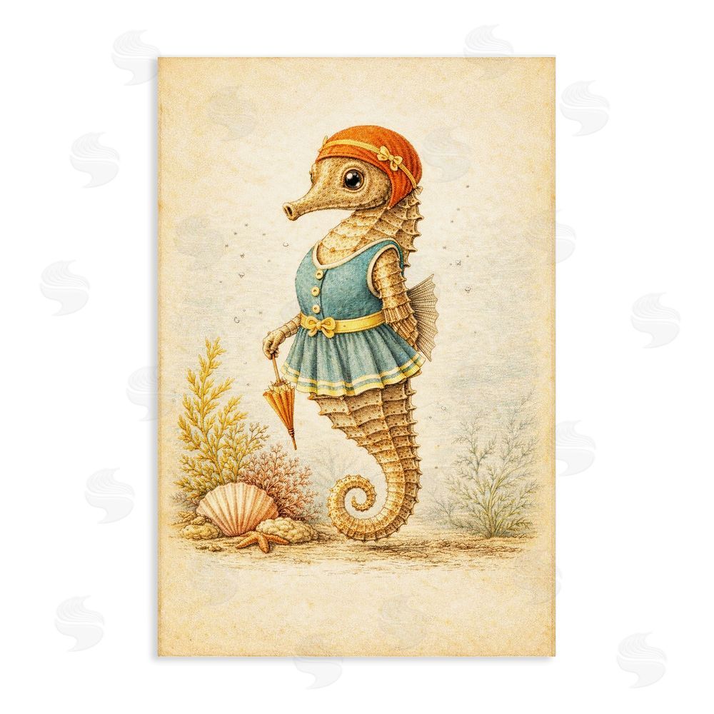Grotto Studios Maritime Bathing Society Seahorse Stretched Canvas Wall Art