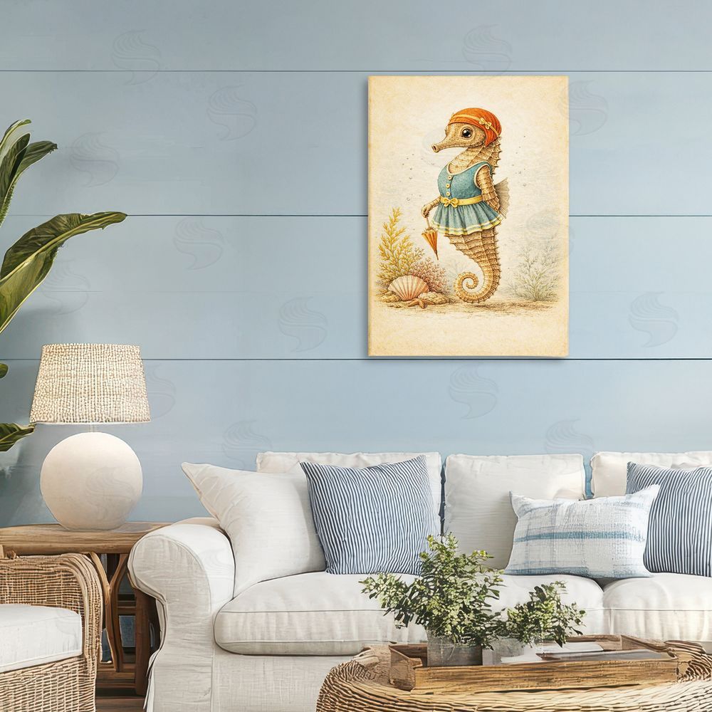 Grotto Studios Maritime Bathing Society Seahorse Stretched Canvas Wall Art in Room