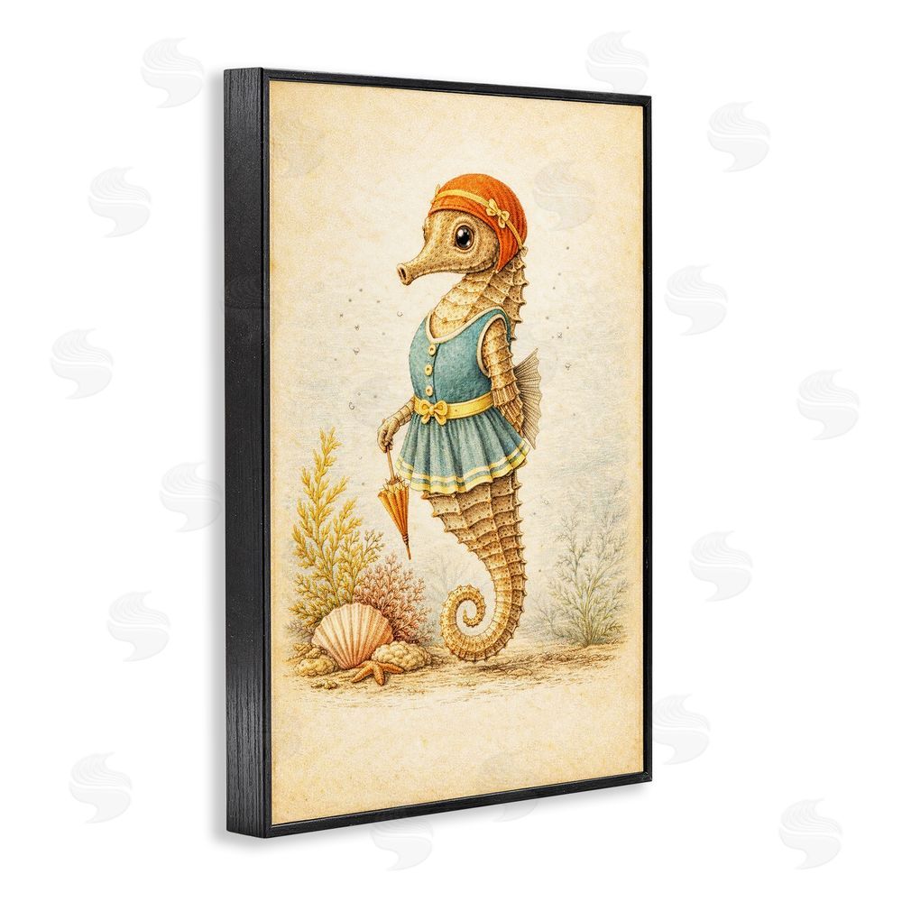 Grotto Studios Maritime Bathing Society Seahorse Black Framed Giclee Wall Art